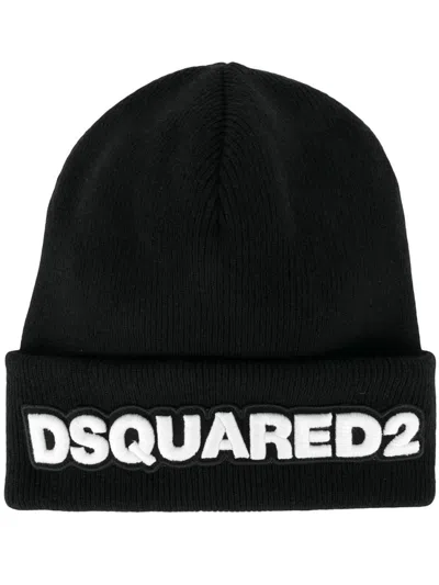 DSQUARED2 MEN EMBROIDERED-LOGO BEANIE BLACK, ONESIZE LUXURY HATS FOR MEN DARVEYS