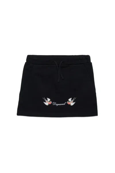 DSQUARED2 FLEECE SKIRT WITH BIRDS PRINT