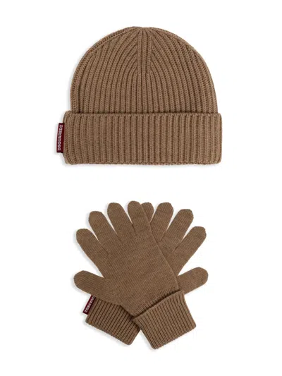 DSQUARED2 KNITTED WOOL BEANIE AND GLOVES SET