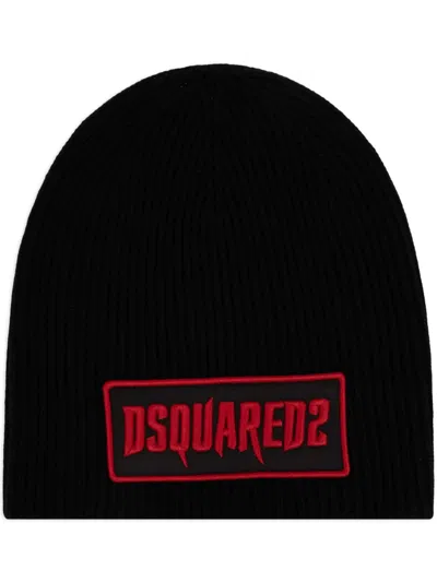 DSQUARED2 LOGO-APPLIQUÉ WOOL BEANIE