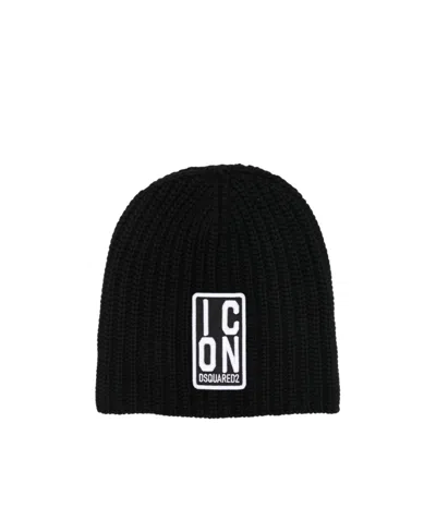 DSQUARED2 LOGO-PATCH KNITTED BEANIE