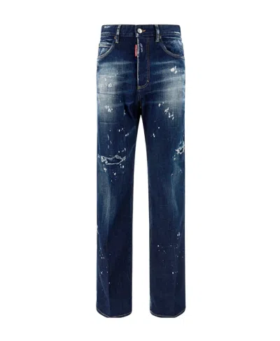 DSQUARED2 DSQUARED2 LOGO PATCH STRAIGHT-LEG DISTRESSED JEANS