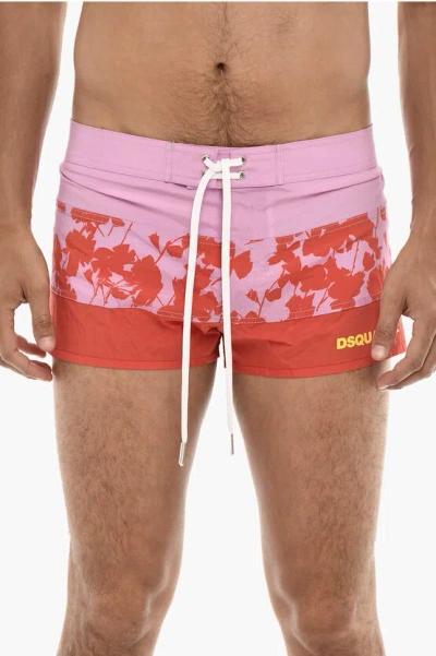 DSQUARED2 Boxer Swim Shorts with Logo and Floral Pattern