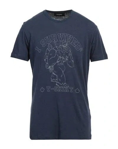 DSQUARED2 DSQUARED2 MAN T-SHIRT NAVY SIZE L COTTON, VISCOSE