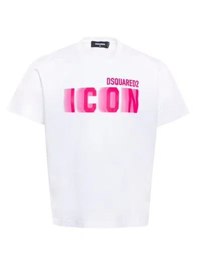 DSQUARED2 MEN'S WHITE T-SHIRT WITH ICON PRINT AND LOGO DETAIL
