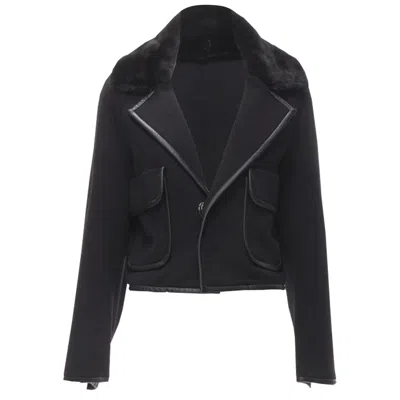 DSQUARED2 MINK FUR COLLAR LEATHER TRIM WOOL JACKET