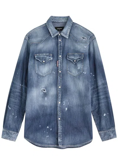 DSQUARED2 DSQUARED2 PAINT-SPLATTER STRETCH-DENIM SHIRT