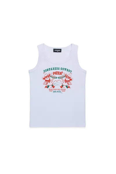 DSQUARED2 SLEEVELESS T-SHIRT WITH COWBOY PIZZA GRAPHICS