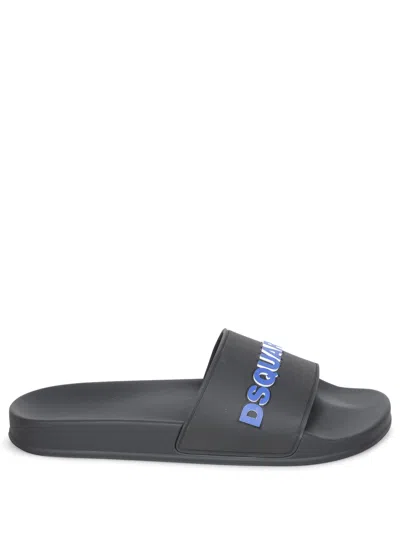 DSQUARED2 SLIDES D2 BLACK-BLUE SANDALS