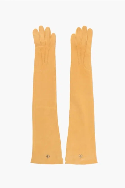 DSQUARED2 Solid Color Leather Opera Gloves with Golden Detail