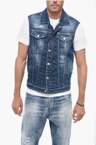DSQUARED2 Two-toned Denim Vest with Half Belt