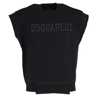 DSQUARED2 DSQUARED2 UNEVEN SHORT SLEEVE SWEATSHIRT IN BLACK COTTON