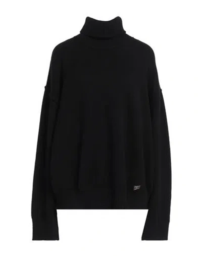 DSQUARED2 DSQUARED2 WOMAN TURTLENECK BLACK SIZE M WOOL, CASHMERE, COW LEATHER