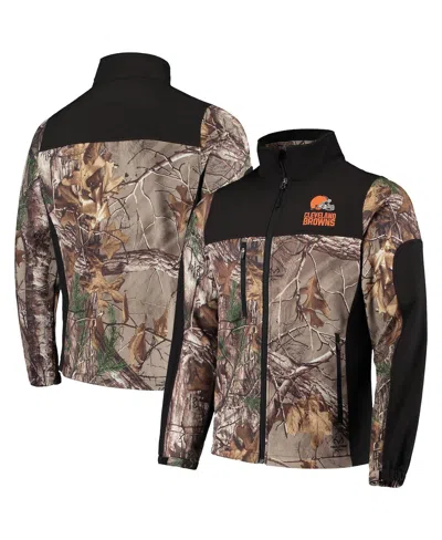 DUNBROOKE MEN'S DUNBROOKE REALTREE CAMO AND BLACK CLEVELAND BROWNS CIRCLE HUNTER SOFTSHELL FULL-ZIP JACKET