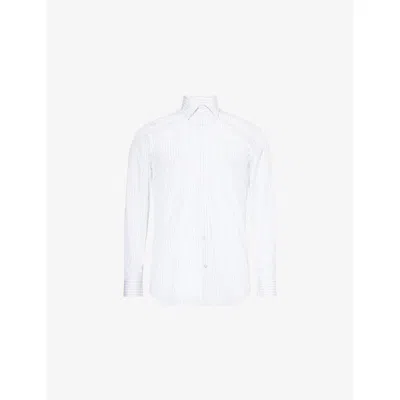 DUNHILL MENS WHITE STRIPE-PRINT LONG-SLEEVE COTTON SHIRT