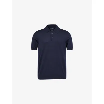 DUNHILL MENS HOUSE NAVY SHORT-SLEEVES REGULAR-FIT COTTON AND SILK POLO SHIRT XL