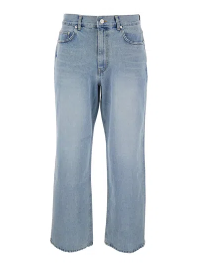 DUNST LIGHT BLUE FIVE POCKET JEANS WITH LOGO PATCH ON THE BACK IN DENIM MAN