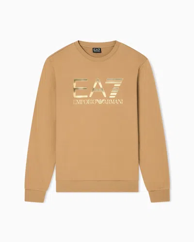 EA7 LOGO SERIES STRETCH-COTTON CREW-NECK SWEATSHIRT WITH OVERSIZED LOGO