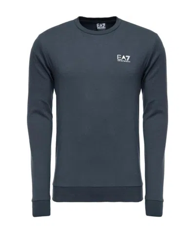 EA7 NAVY BLUE LOGO ROUND NECK SWEATER