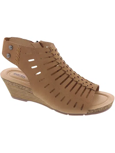 EARTH HANA WOMENS FAUX LEATHER LASER CUT WEDGE SANDALS