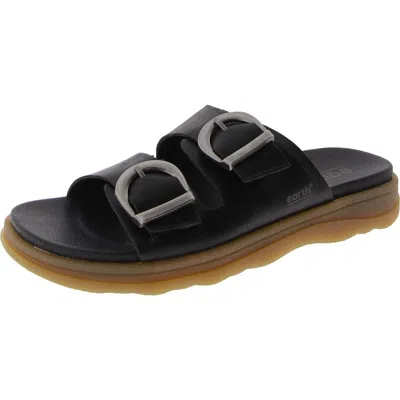 EARTH LORY WOMENS LEATHER FOOTBED SLIDE SANDALS