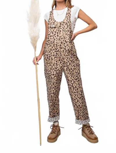 EASEL ANIMAL LEOPARD PRINTED JUMPSUIT IN BROWN
