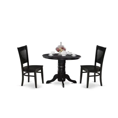 EAST WEST FURNITURE - SHVA3-BLK-W - 3-PIECE MODERN DINING TABLE SET- 2 MODERN CHAIR AND KITCHEN DINING TABLE - WOODEN SE