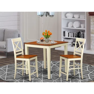EAST WEST FURNITURE 3 PC DINING COUNTER HEIGHT SET-PUB TABLE AND 2 DINING CHAIRS.