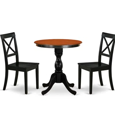 EAST WEST FURNITURE 3-PIECE MODERN DINING SET CONTAINS A DINING TABLE AND 2 WOODEN CHAIRS WITH X BACK - BLACK FINISH