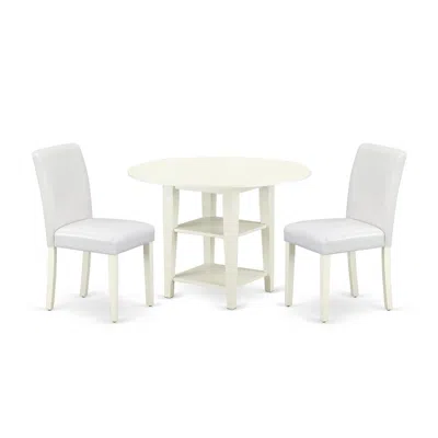 EAST WEST FURNITURE 3PC ROUND 20/42 INCH TABLE WITH 2 11-INCH DROP LEAVES AND 2 PARSON CHAIR