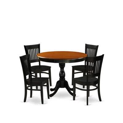 EAST WEST FURNITURE 5-PIECE DINING TABLE SET CONSIST OF KITCHEN TABLE AND 4 MID CENTURY CHAIRS WITH SLATTED BACK - BLACK