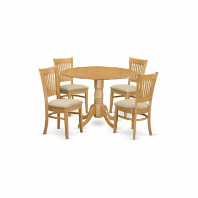 EAST WEST FURNITURE DLVA5-OAK-C 5 PC SMALL KITCHEN TABLE SET-DROP LEAF TABLE AND 4 DINETTE CHAIRS