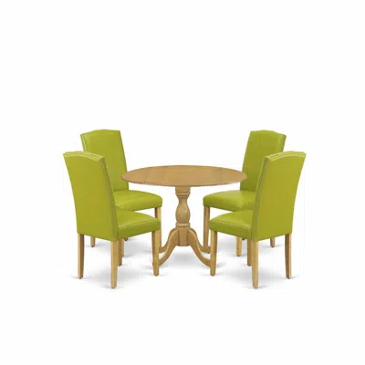 EAST WEST FURNITURE DMEN5-OAK-51 5 PIECE MODERN DINING TABLE SET - OAK BREAKFAST TABLE AND 4 AUTUMN GREEN PU LEATHER DIN