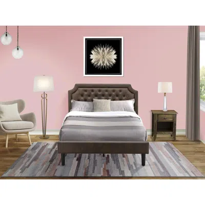 EAST WEST FURNITURE GB25F-1GA07 2-PIECE GRANBURY BEDROOM SET WITH FRAME AND A DISTRESSED JACOBEAN END TABLES - DARK BROW