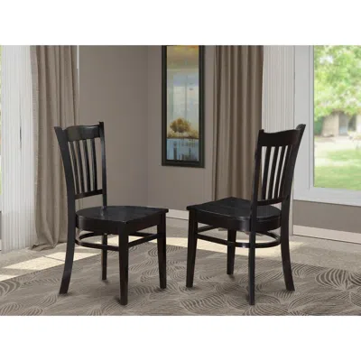 EAST WEST FURNITURE GROTON DINING CHAIR WITH WOOD SEAT IN BLACK FINISH, SET OF 2