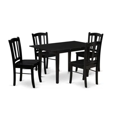 EAST WEST FURNITURE NFDL5-BLK-W - 5-PIECE KITCHEN TABLE SET- 4 WOOD CHAIR WITH WOODEN SEAT AND SLATTED CHAIR BACK - BUTT