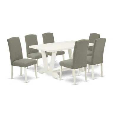 EAST WEST FURNITURE V026EN206-7 - 7-PIECE MODERN DINING TABLE SET - 6 UPHOLSTERED DINING CHAIRS AND A RECTANGULAR TABLE 