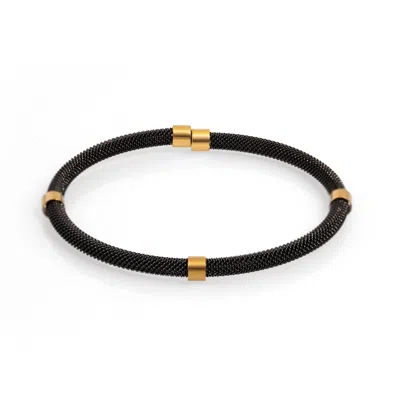EBRU JEWELRY GOLD / BLACK MEN'S FASHION STYLE BLACK STEEL & GOLD BRACELET - BLACK