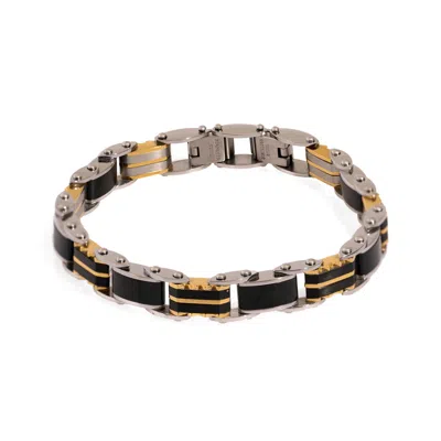 EBRU JEWELRY GOLD / SILVER MEN'S FASHION ICON SILVER & BLACK BRACELET - BLACK