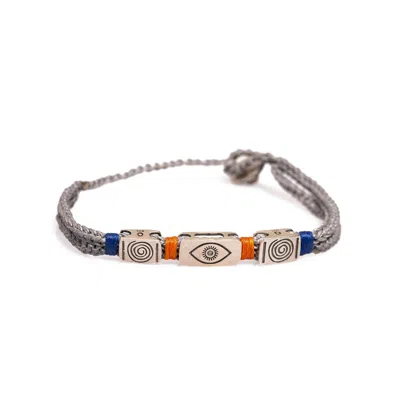 EBRU JEWELRY GREY / BLUE / RED EVIL EYE & SOUL GRAY CORD STRIKING HOPE MEN BRACELET - GRAY