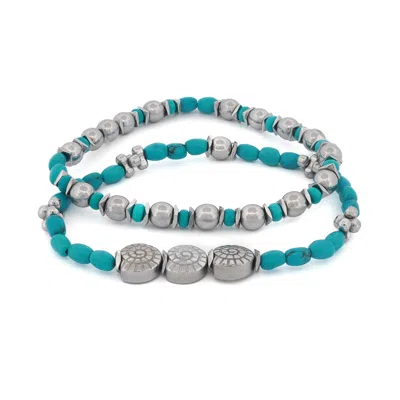 EBRU JEWELRY MEN'S BLUE / SILVER SEA SOUL HEMATITE & TURQUOISE BRACELET SET - TURQUOISE