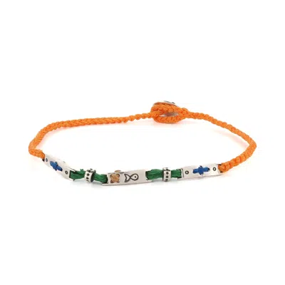 EBRU JEWELRY MEN'S ORANGE / BLUE / SILVER STERLING SILVER SPIRITUAL SYMBOLS ORANGE WOVEN HOPE BRAIDED BRACELET - 