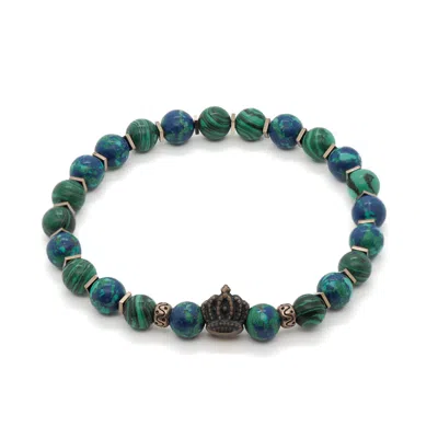 EBRU JEWELRY MEN'S GREEN / BLUE / BROWN MALACHITE STONE CALMNESS CROWN CHARM BRACELET - BLUE - COLORFUL