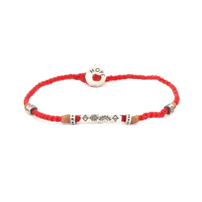 EBRU JEWELRY MEN'S RED / SILVER STERLING SILVER SPIRITUAL SYMBOLS RED WOVEN HOPE BRAIDED BRACELET - RED