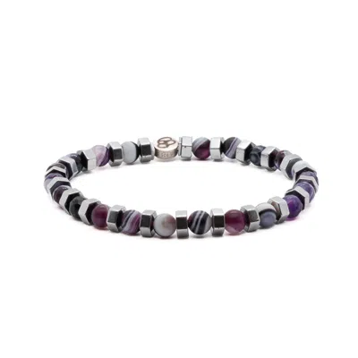 EBRU JEWELRY MEN'S PURPLE / SILVER AGATE STONE AURA BEADED BRACELET - PURPLE