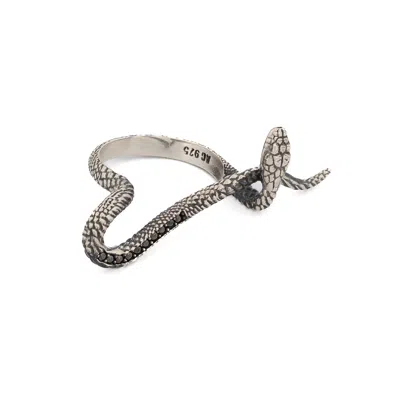 EBRU JEWELRY WOMEN'S BLACK / SILVER MYTHOLOGY SNAKE STERLING SILVER & BLACK DIAMOND DESIGN RING - SILVER