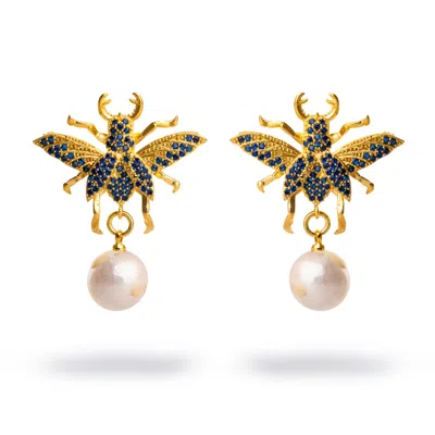 EBRU JEWELRY WOMEN'S GOLD / BLUE / WHITE DIVINE CONNECTION QUEEN BEE SAPPHIRE & GOLD CHUNKY EARRINGS - BLUE