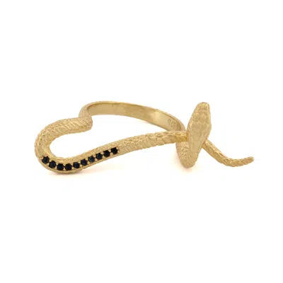 EBRU JEWELRY WOMEN'S GOLD / BLACK MYTHOLOGY SNAKE GOLD VERMEIL & BLACK DIAMOND DESIGN RING - GOLD