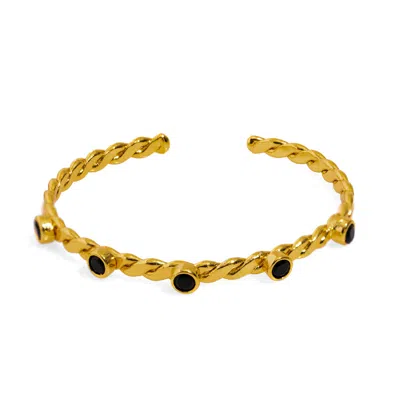 EBRU JEWELRY WOMEN'S GOLD / BLACK TWISTED BLACK ONYX & GOLD DAINTY CUFF BRACELET - BLACK
