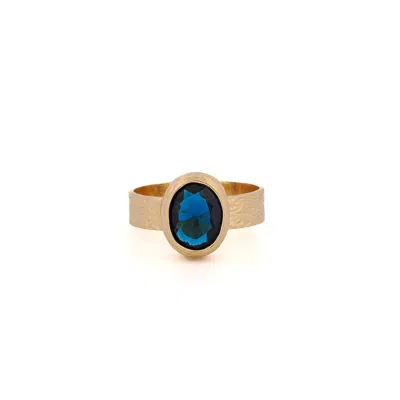 EBRU JEWELRY WOMEN'S GOLD / BLUE CLEOPATRA BLUE SAPPHIRE GEMSTONE GOLD ADJUSTABLE RING - BLUE